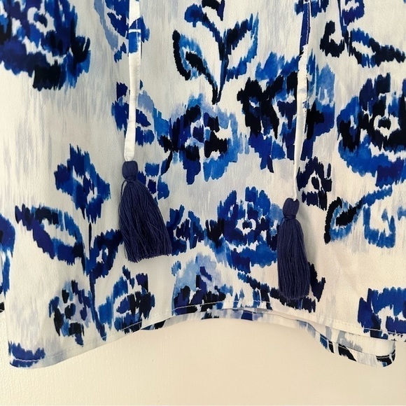 Wayward Fancies eShakti Floral Tassel Detail Blouse Womens Blue White - Picture 5 of 7